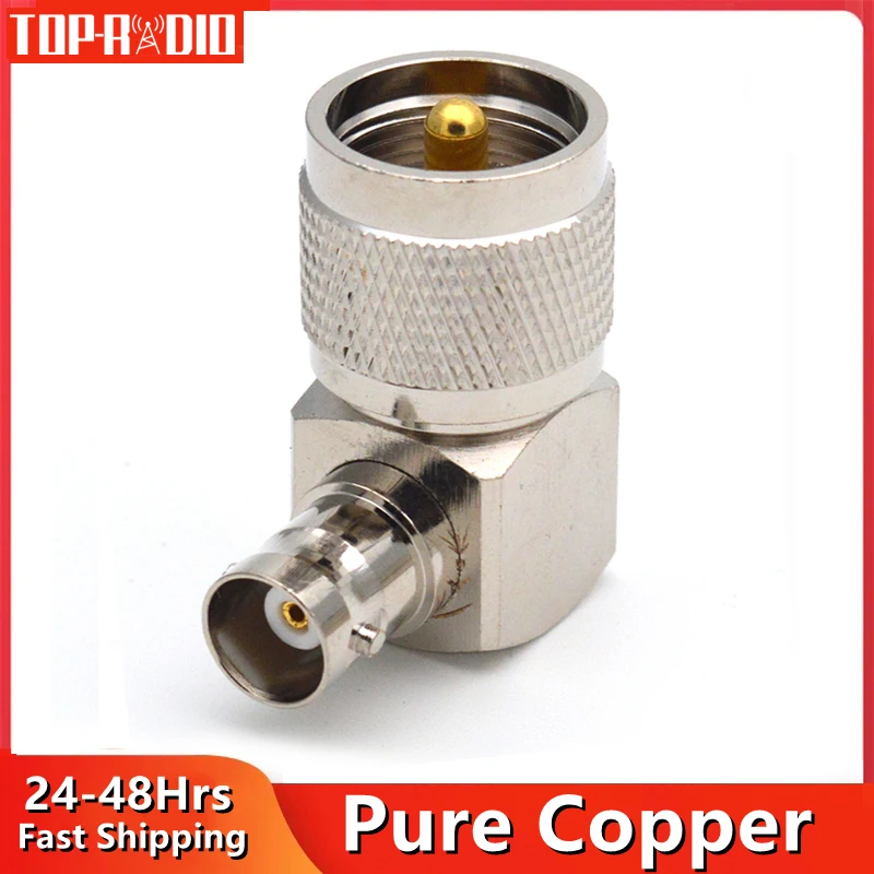 UHF PL-259 Male to BNC Female Right Angle Adapter 90 Degree BNCK to UHFJ RF Coaxial Connector Brass for Computer LAN