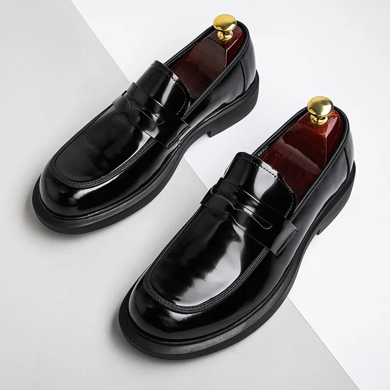 Elegant Black Formal Genuine Leather Loafers For Men Round Toe Slip-On Comfortable Business Handmade Men Dress Shoes