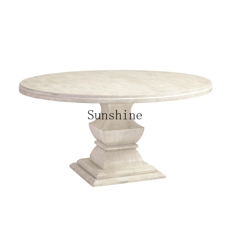 

French solid wood round dining table retro old neoclassical home