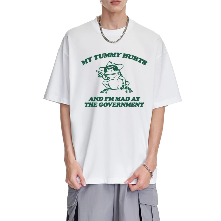 

Summer My Tummy Hurts T Shirt Funny Frog printed short sleeve T-shirts Men Women harajuku Oversized Tops Unisex Cotton T shirt