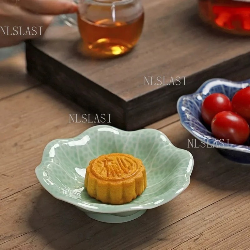 Chinese Ceramic Fruit Platter Household Dessert High Footed Plate Snack Dried Fruit Platter Storage Tray Household Accessories