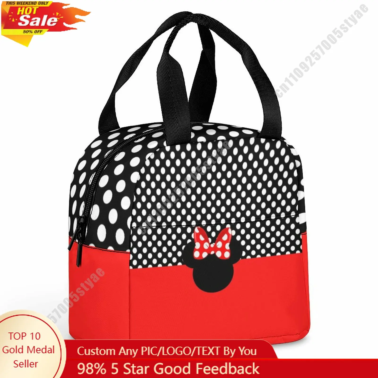 

Minnie Mouse Lunch Bag Disney Animal Patterns Bento Bag DIY Custom Text Photo Logo Portable Aluminum Foil Food Bag Cosplay