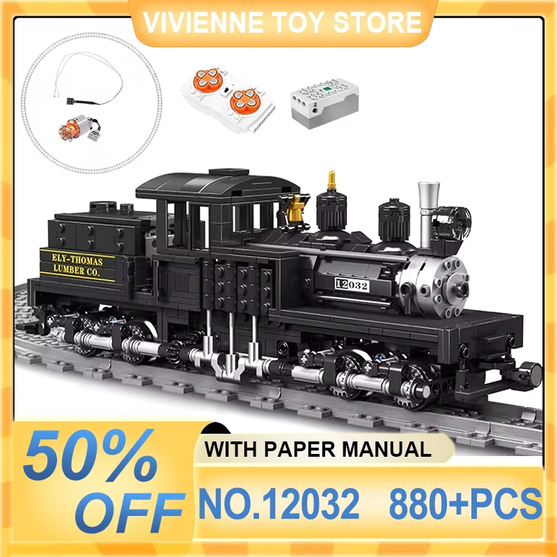 MOULD KING 12032 Moc Modular RC Shay-type Steam Locomotive Building Block Technical Train Bricks Toy Christmas Gift For Boy Kids