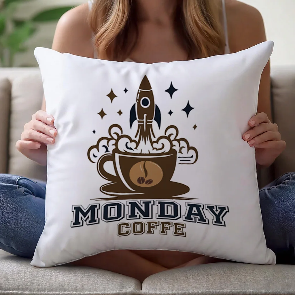 Funny Monday Coffee Rocket Pillow Case, Caffeine Boost Humor Cushion Cover, Office Worker Gift Decor Throw Pillow Slipcover for