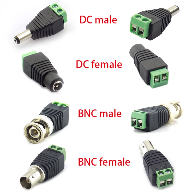 5pcs 12V 2.1*5.5mm DC BNC Male Female Adapter Coax CAT5 Video Balun Plug Connector for Led Strip Lights CCTV Camera Accessories