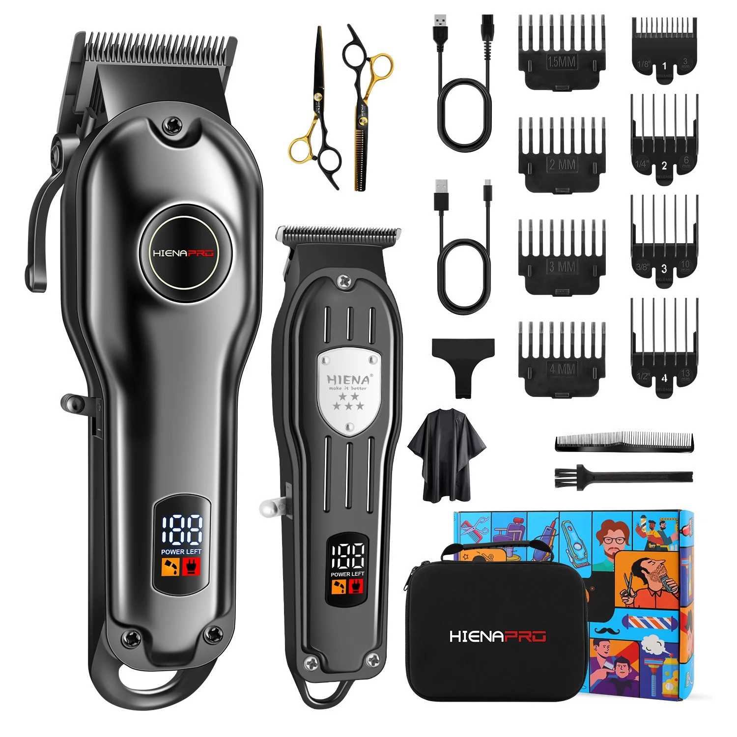 HIENA مشابك الشعر الكهربائية المحمولة اللاسلكية الشعر أداة تهذيب اللحية عدة المهنية صالون حلاقة آلة قطع الشعر مقص الشعر