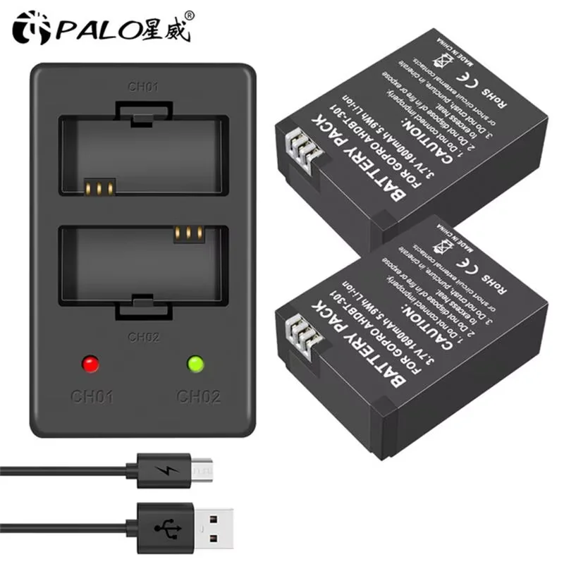 PALO AHDBT-301 Battery for GoPro Hero3 Hero3 AHDBT-301 Go Pro hero 3 battery +USB LCD Dual Charger Antion Camera accessories