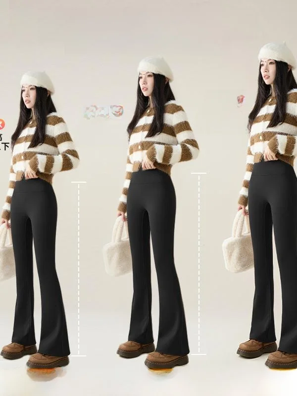 

Расклешенные брюки с высокой талией на подкладке, брюки для йоги, утягивающие повседневные длинные брюки, осень-зима, большие размеры, женская мода