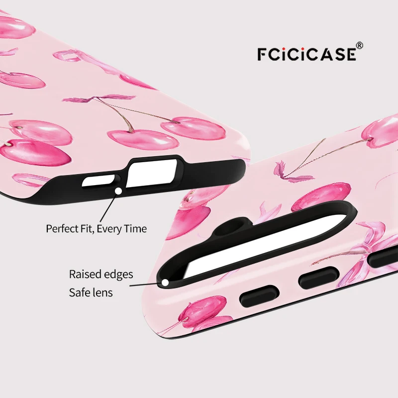 Casing Ponsel Pola Ceri Fcicicase untuk Samsung Galaxy A26 A16 A36 A56 A 56 5G Sampul Matte Lapisan Ganda Akrilik Silikon Lembut
