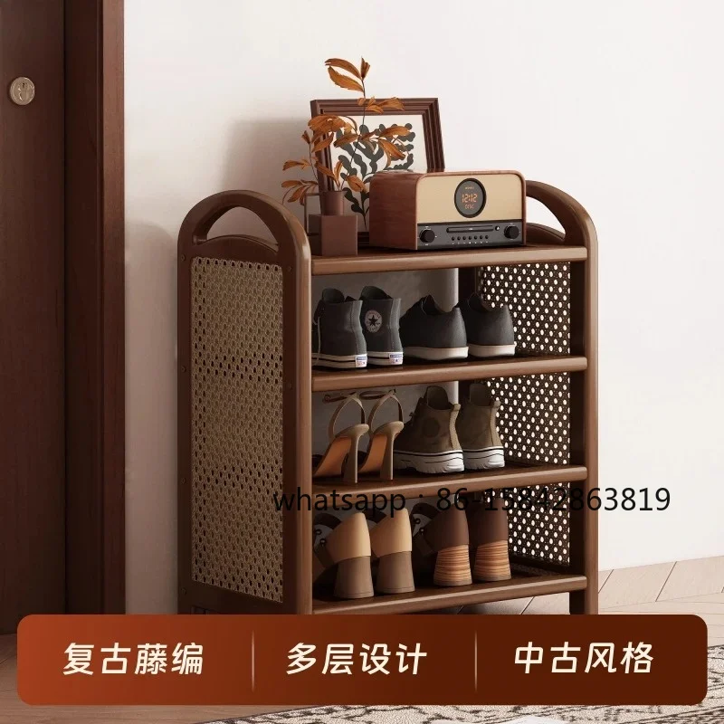 Retro style shoe rack multi-layer home door light luxury high-end 2025 new narrow rattan shoe storage rack