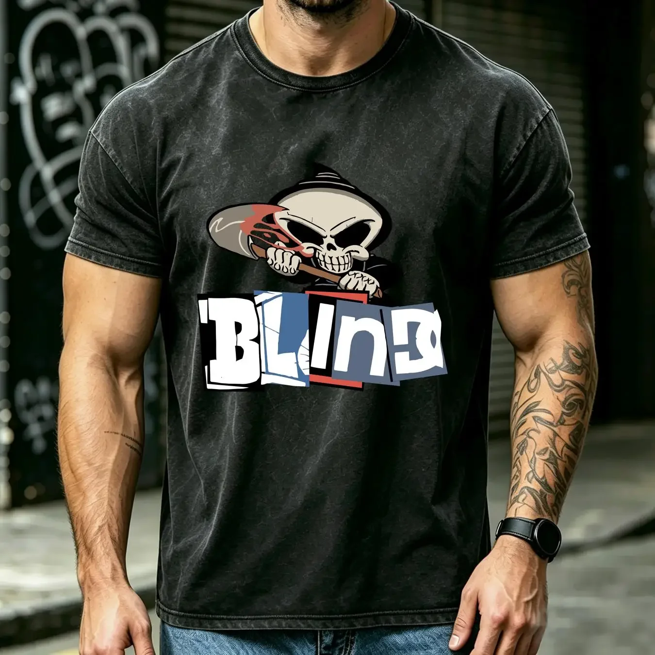 washed T Shirt Vintage 90s Blind Skateboards Distressed Youth Reaper Skateboarding Brand Logo Retro Skate Wear Spell Out homme