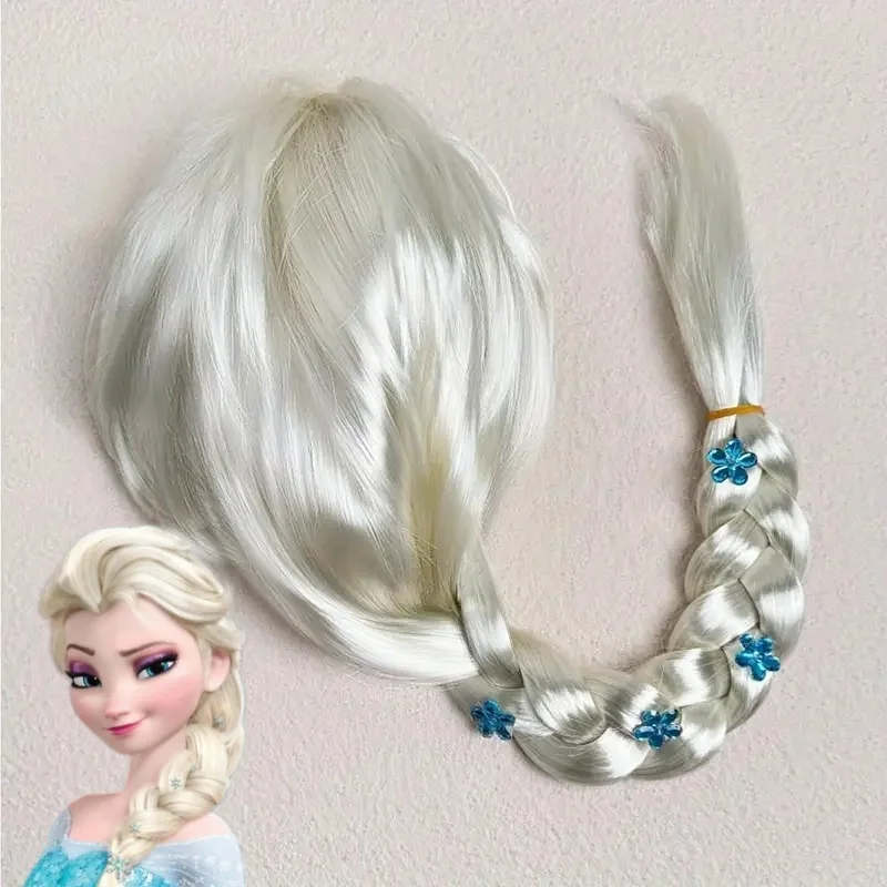 Disney Frozen Elsa Princess Cosplay Wigs Braid Hairpin Accessories For Girls Anime Figures Cartoon Toys Kids Hair Clip Gifts