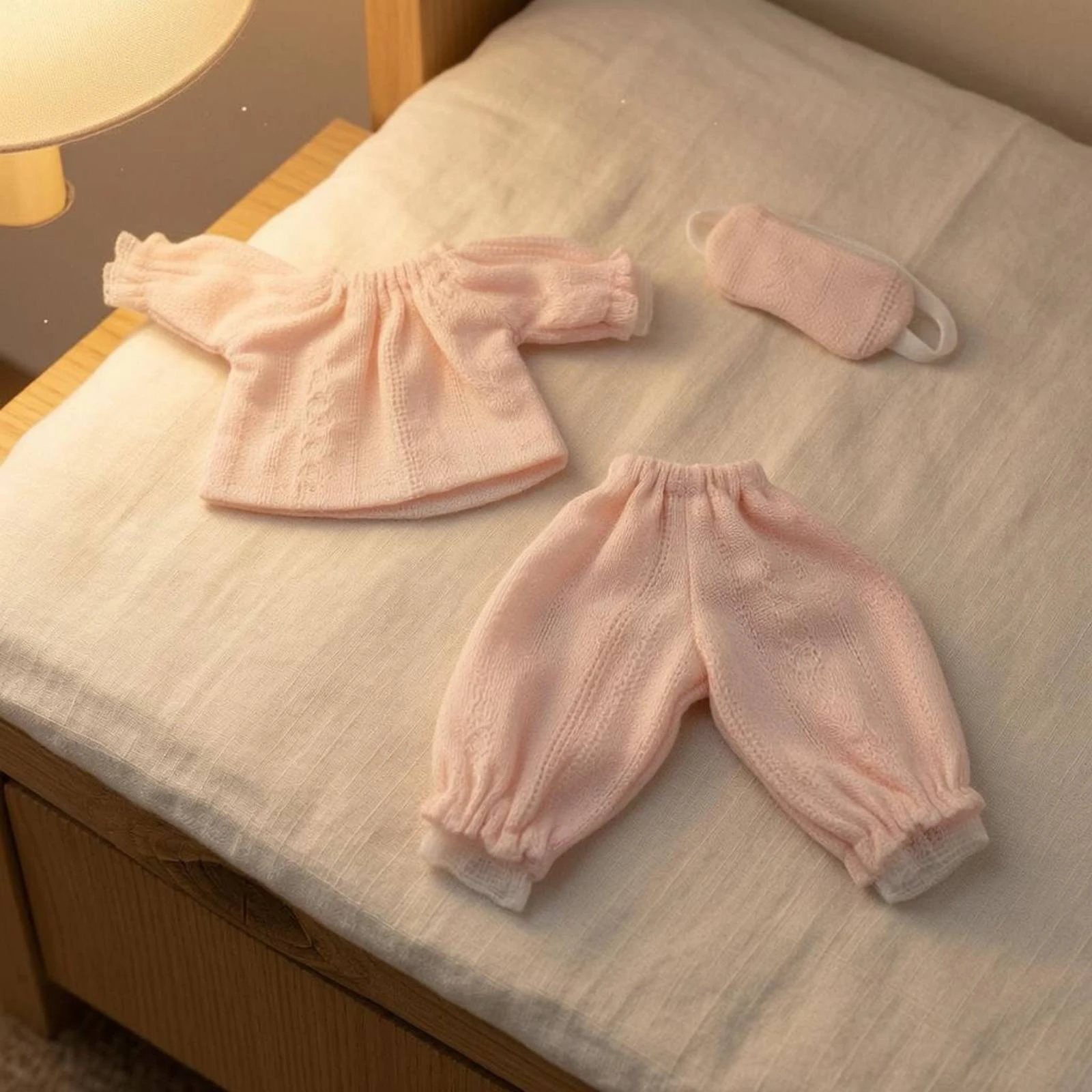 3-Piece Doll Pajama Set Gathered Cuffs Doll Pajama Outfit Toy Apparel Long Sleeve Lightweight