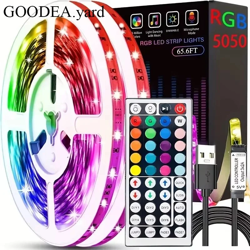 GOODEA.yard 100ft/50ft Led Strip Lights RGB 5050 Infrared 44 Key Controller Sync Color Changing Luminous For Garden Home Decor