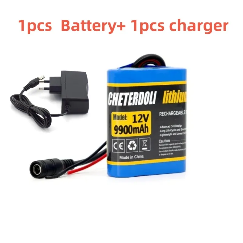 100% New 3S1P Protection Plate12V 9.9Ah Battery Pack 12V 9900mAh 18650 Lithium ion DC 12.6V Super Rechargeable Battery + Charger