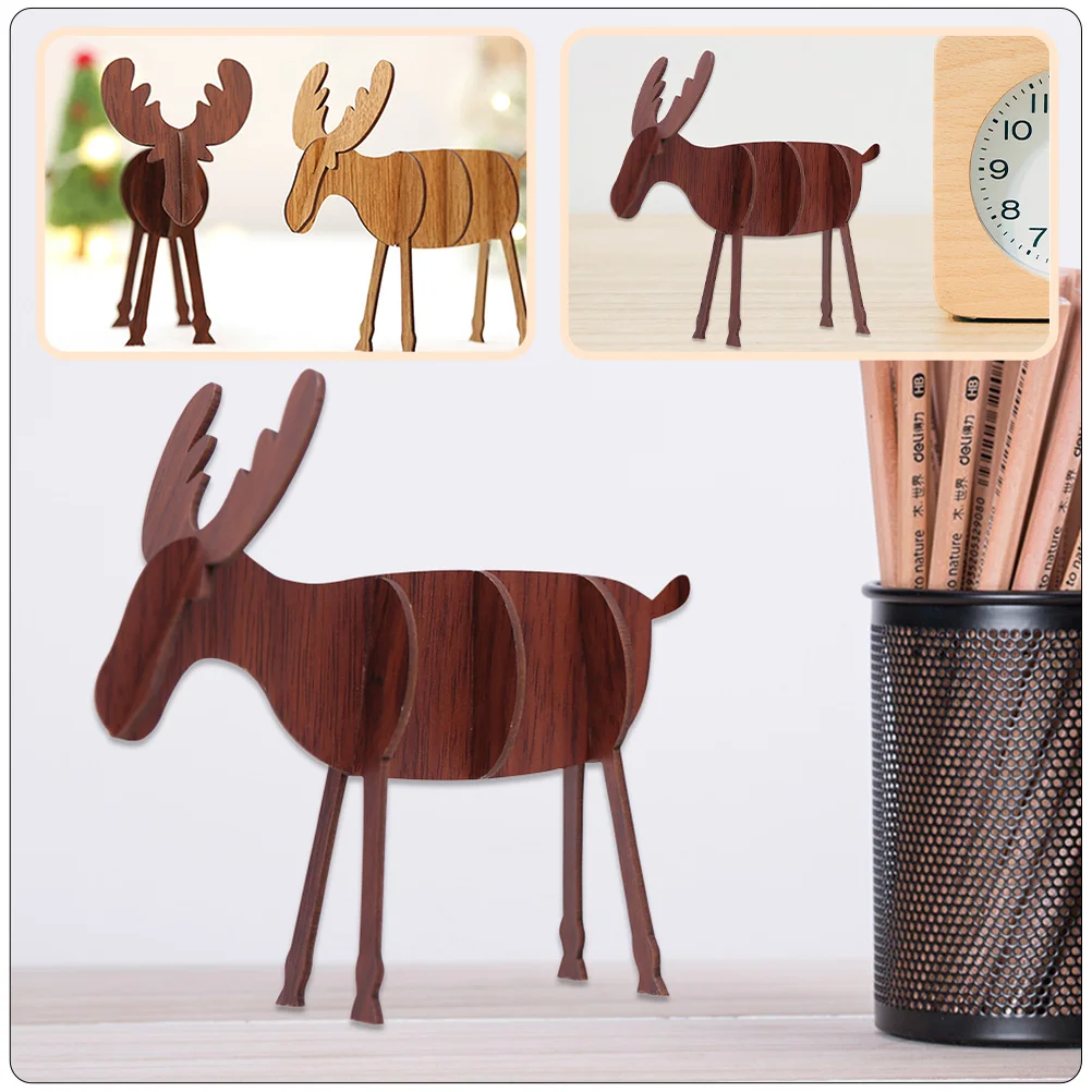 

6pcs Creative Christmas Elk Ornament Premium Wooden Diy Assembly For Desktop Decor Xmas Party Festival Adornment Wood Craft