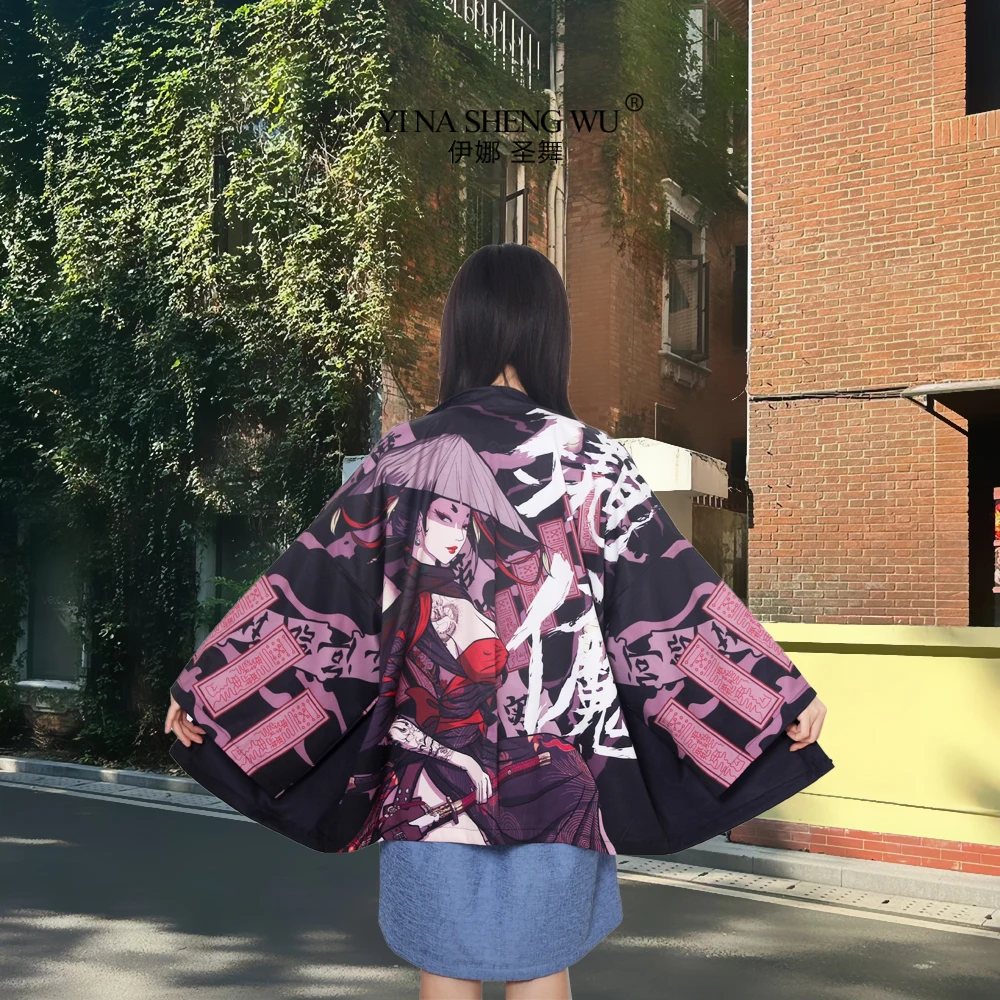 Japanese Style Fox Print Cardigan Kimono Harajuku Women Men Sexy Yukata Female Streetwear Traditional Haori Daily Style