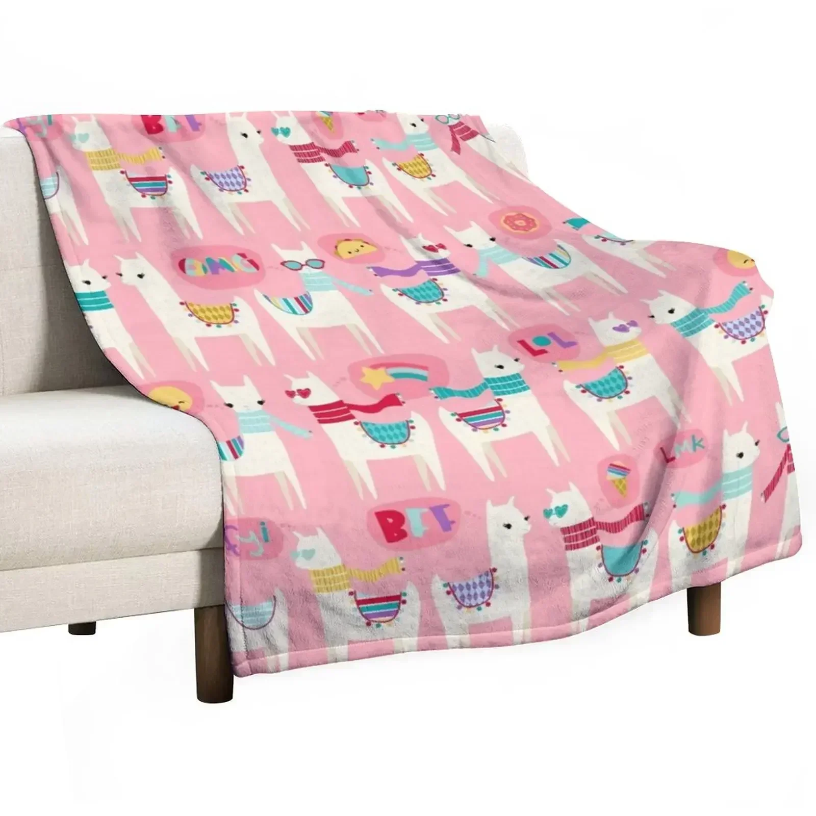 

Tween Llamas on Pink Throw Blanket Picnic warm winter Sofa Throw Stuffeds Blankets