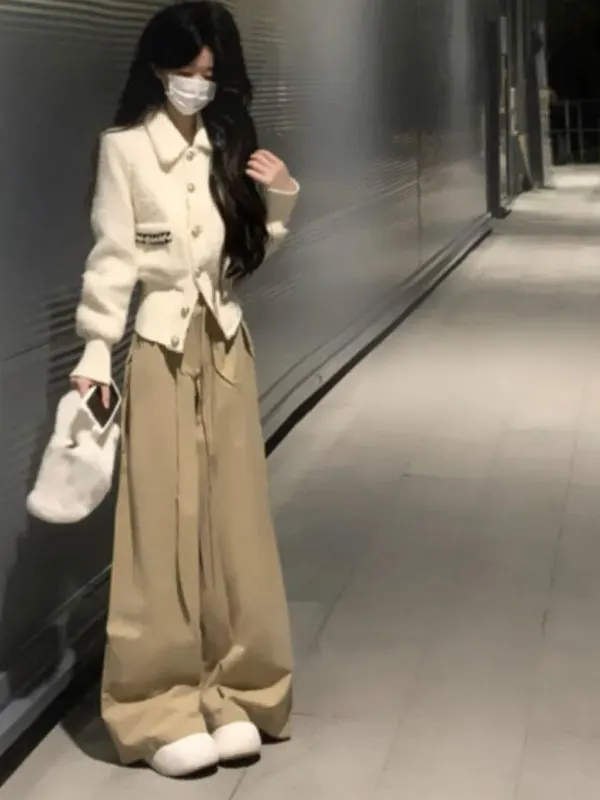 

Korean Sle ort Waist-Cinching Flip Collar Jaet Unique Faionable Women's Top Button up Casual Outerwear for Autumn