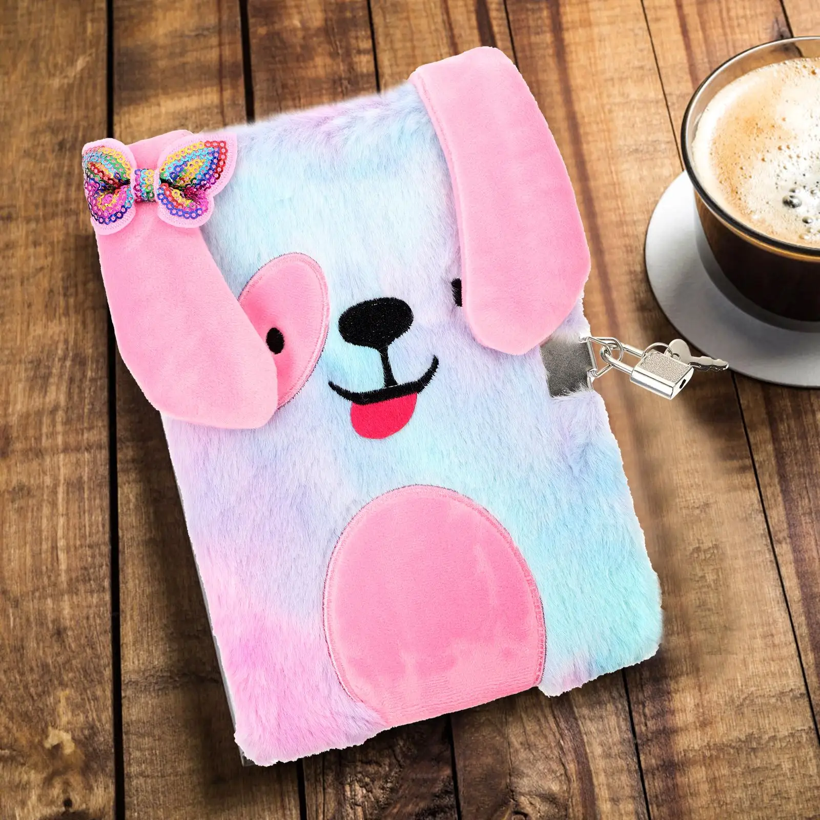 Carnet de notes verrouillable A4, papier lisse, coque en peluche de dessin animé, rechargeable en métal, pour filles de 8 à 12 ans, étudiants, voyageurs, écriture