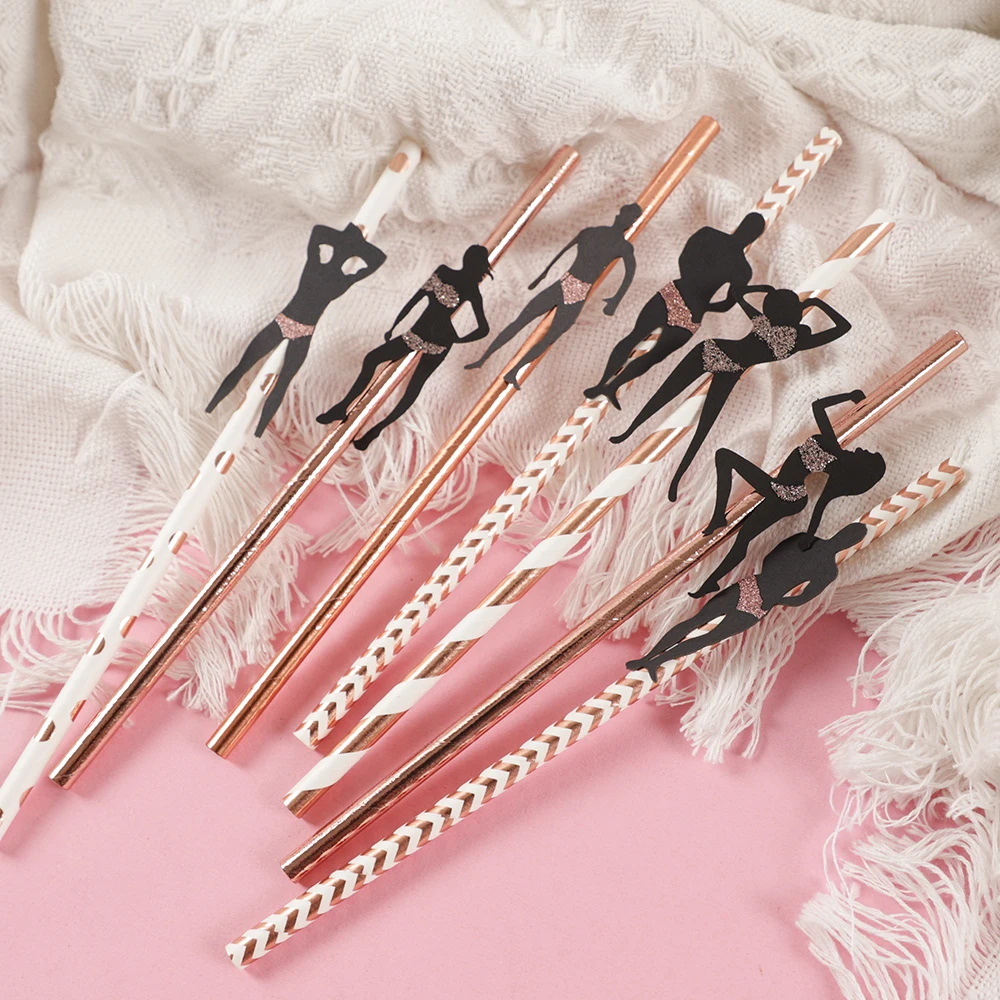 24Pc Dancing Men Sex Lady Drinking Paper Straws Adult Bachelorette Hen Party Decorations for Wedding Bridal Shower Bar Tableware