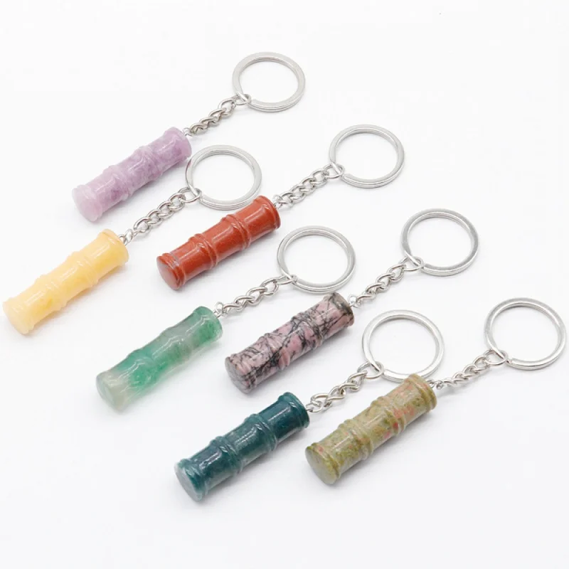 

Semi-Precious Stone Crystal Jade Agate Bamboo Keychain Bulk wholesale Natural Amethyst Bag Ornaments Small Gifts for Couples