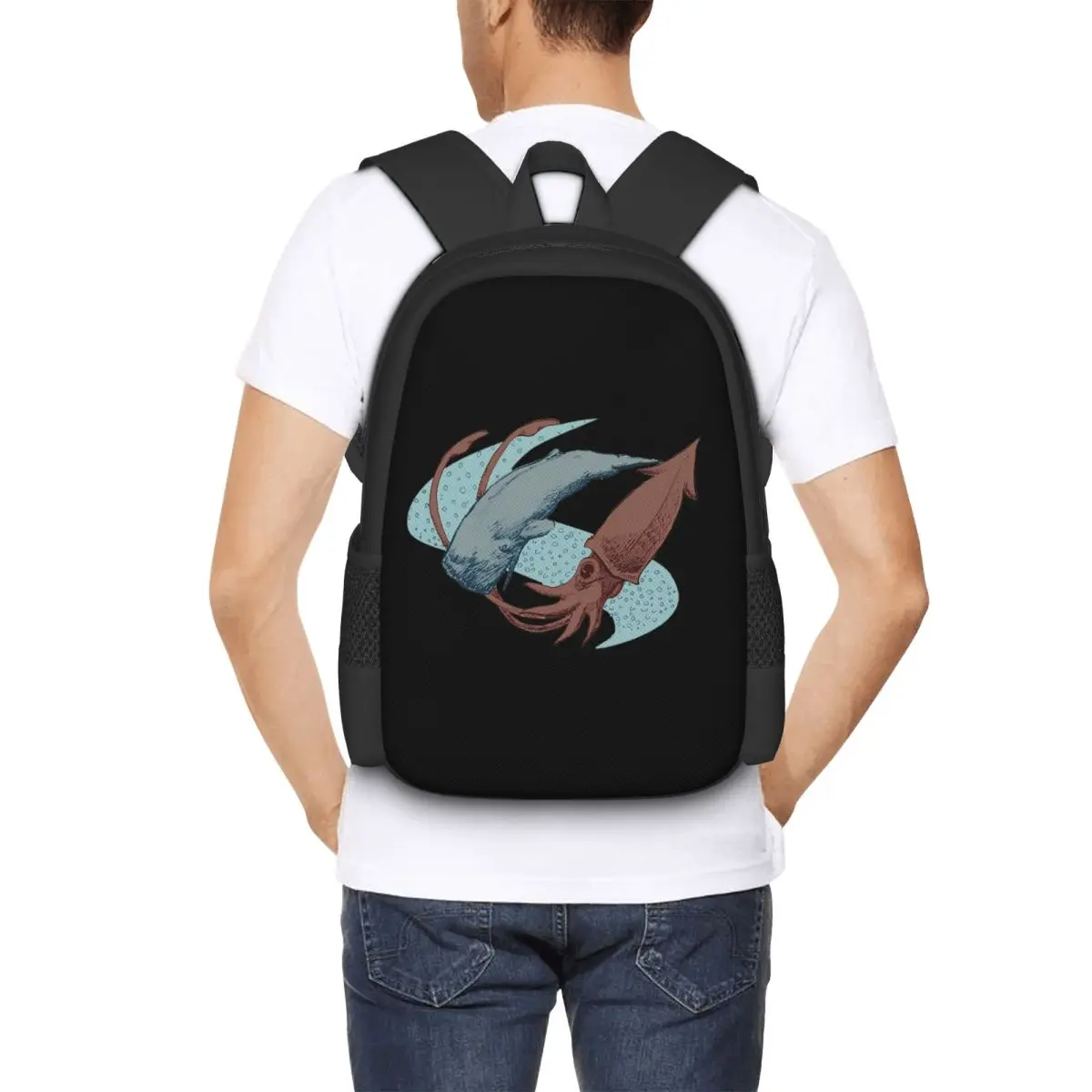 

Рюкзак для школьников с изображением китообразного кита и гигантского кальмара, школьная сумка, походный рюкзак для путешествий, модная сумка для книг, сумка через плечо для мальчиков и девочек