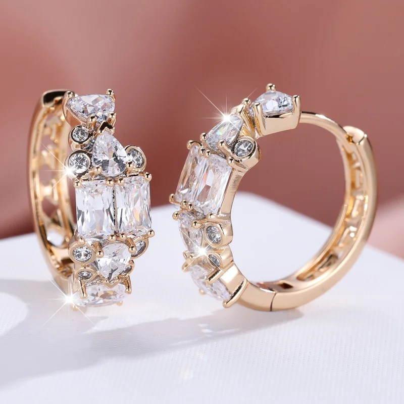 Fashionable and luxurious rectangular shape paired with water droplet white zircon earrings artistic commuting versatile jewelry