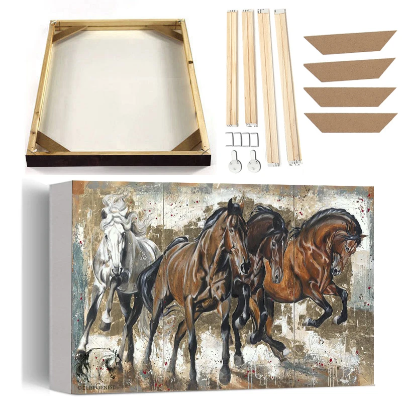 

Galloping Horses Oil Painting on Canvas with Frame Horse Couple Lover Wall Poster Prints Modern Abstract Art Animal Picture