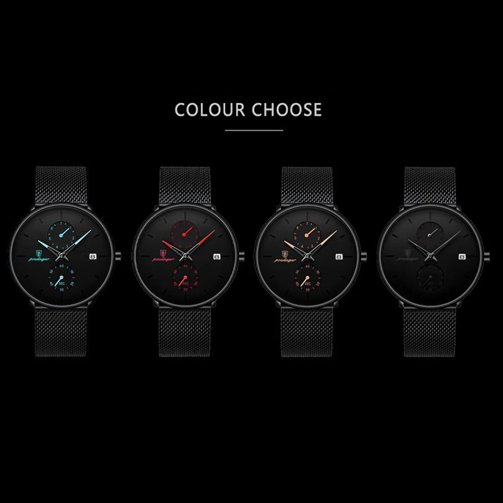 POEDAGAR ساعة رجالية عصرية فاخرة مقاومة للماء مضيئة تاريخ الأسبوع ساعة يد رياضية للرجال من الفولاذ المقاوم للصدأ ساعات كوارتز رجالية Reloj