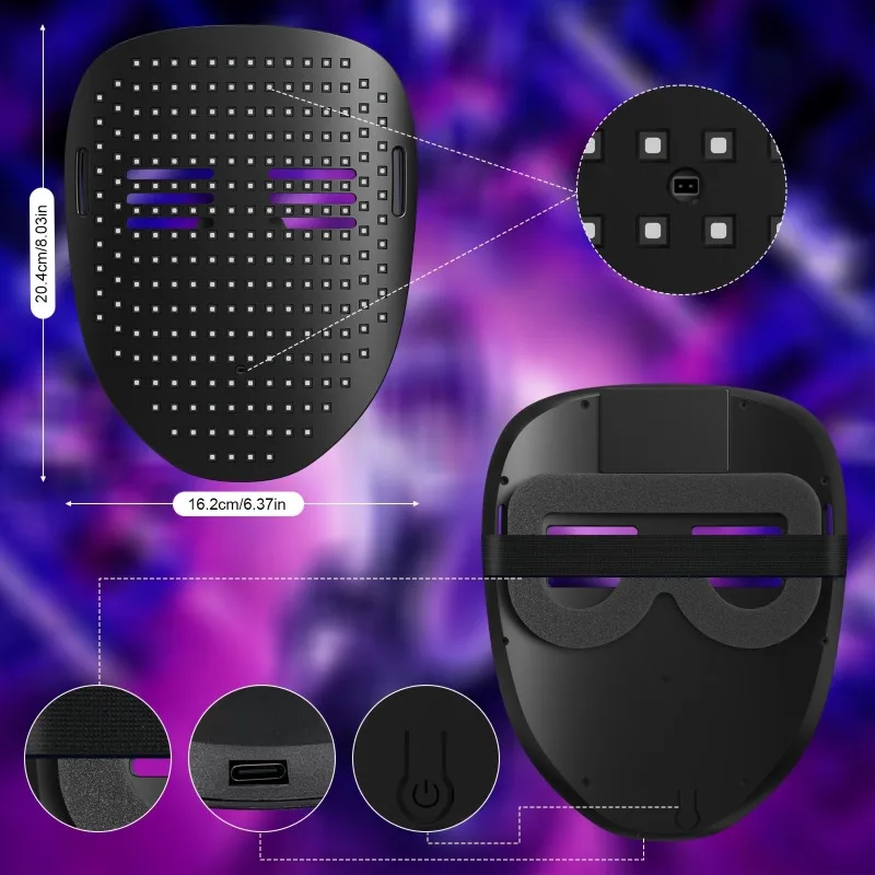 Gesture Sensing Led Mask Vibrant Neon Faces Durable Mask