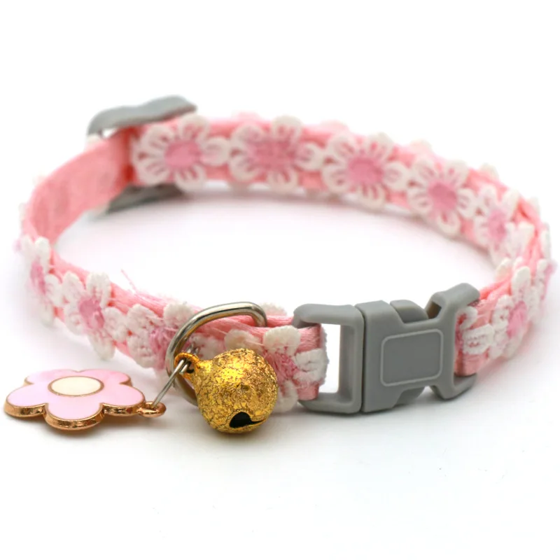 Modisches Regenbogen-Blumen-Katzenhalsband mit Glocke, Kätzchen- und Welpenhalskette, Verstellbare Schnalle, Buntes Spitzen-Kätzchenhalsband, Hundezubehör – Detail 5