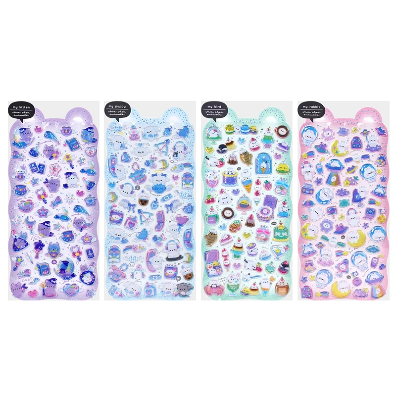4 قطعة الفضاء الكرتون المختلط جرو الأرنب القطط ملصقات ديكور لتزيين الغرف سكرابوكينغ Diy بها بنفسك المجلات لطيف القرطاسية مذكرات ملصق هدية