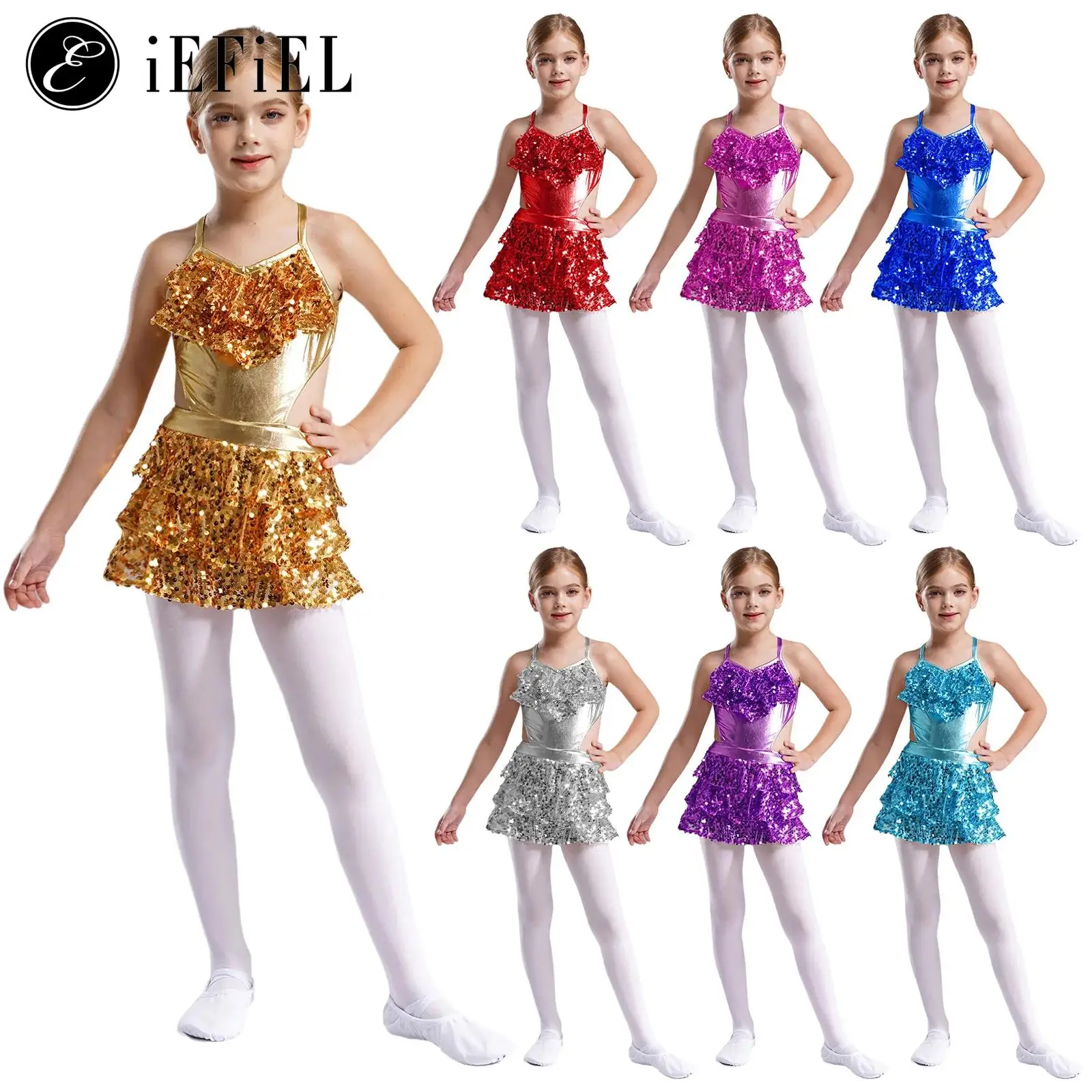 Crianças meninas lantejoulas moderno jazz hiphop vestido de dança halter recorte volta collant tutu saias latina chacha salão dancewear