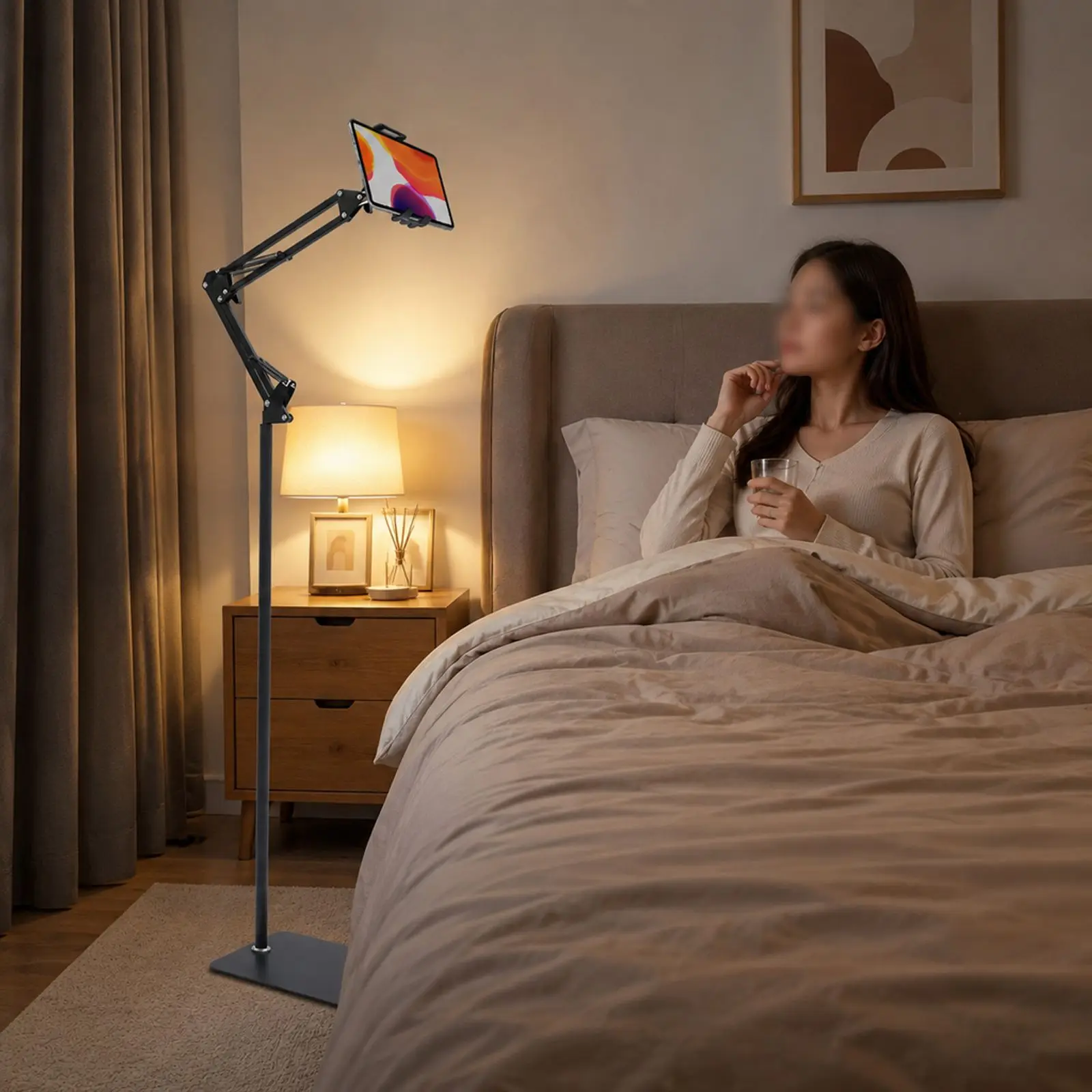 360-Grad-Drehbarer Boden-Tablet-Ständer, höhenverstellbar, aus Kohlenstoffstahl, iPad-Bodenständer, universell verstellbarer Tablet-Halter, passend für 12-18 cm große Handys und Tablets, für