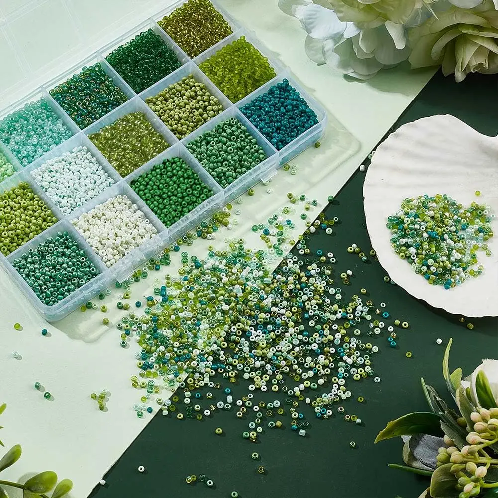 9000pcs 2mm Green Seed Beads, 12/0 Glass Round Mini Spacer Beads for Earrings, Bracelets, Necklaces, Eyeglass Chain DIY Crafts image 4