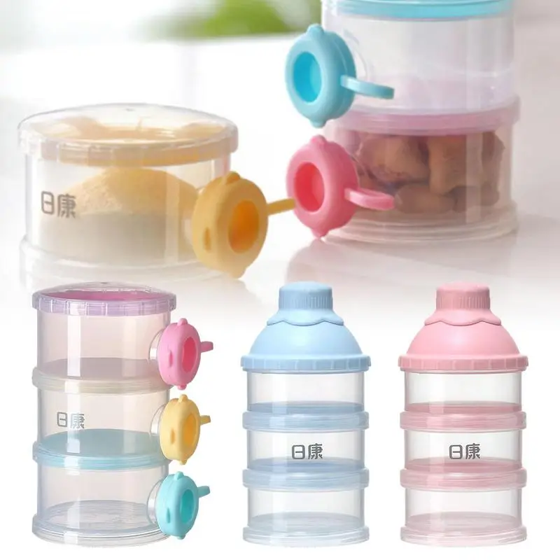 Portable Baby Milk Powder Box 3 Layers Baby Formula Dispenser Stackable Portable Feeding Milk Powder Snack Storage Container