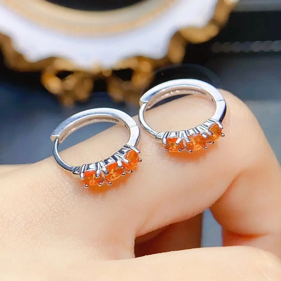 

Natural Untreated Earth Mined AAA VVS Orange Fire Opal Hoop Earrings 925 Sterling Silver Women Hoop Earrings For Gift