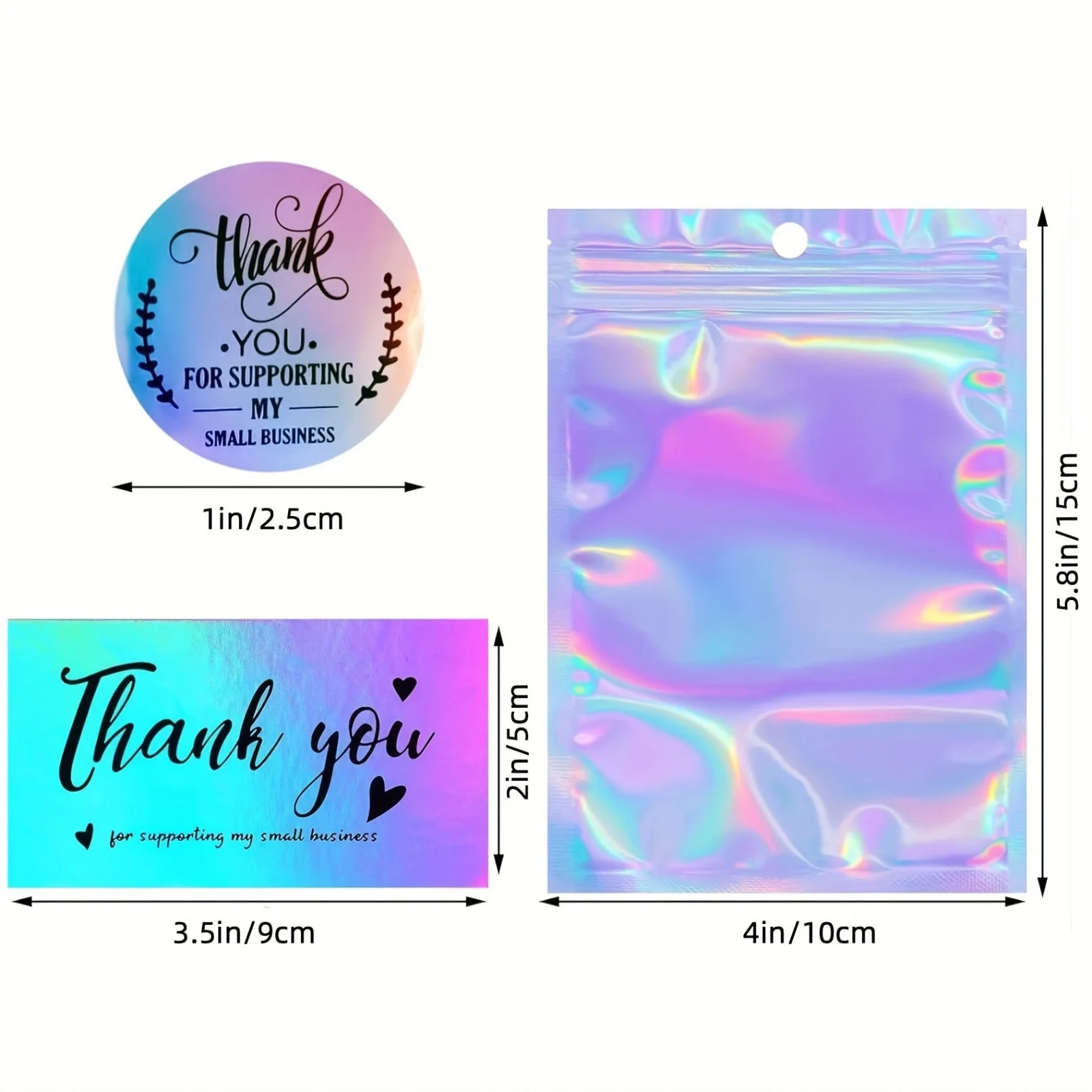 620 Thank You Cards and Stickers Set, Including 20 Re-sealable Packaging Bags, 500 Small Business Stickers and 100 Business Card