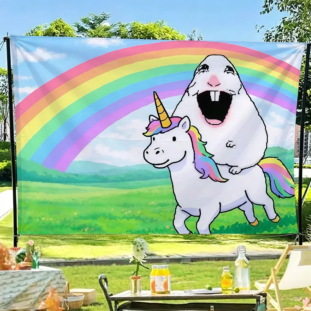 Hamster Meme Sun Shines Flagge für Gartenparty, Wohnzimmer, Zuhause, Balkon, Wanddekoration, Banner, Schlafzimmer, Outdoor-Wandteppich – Detail 6