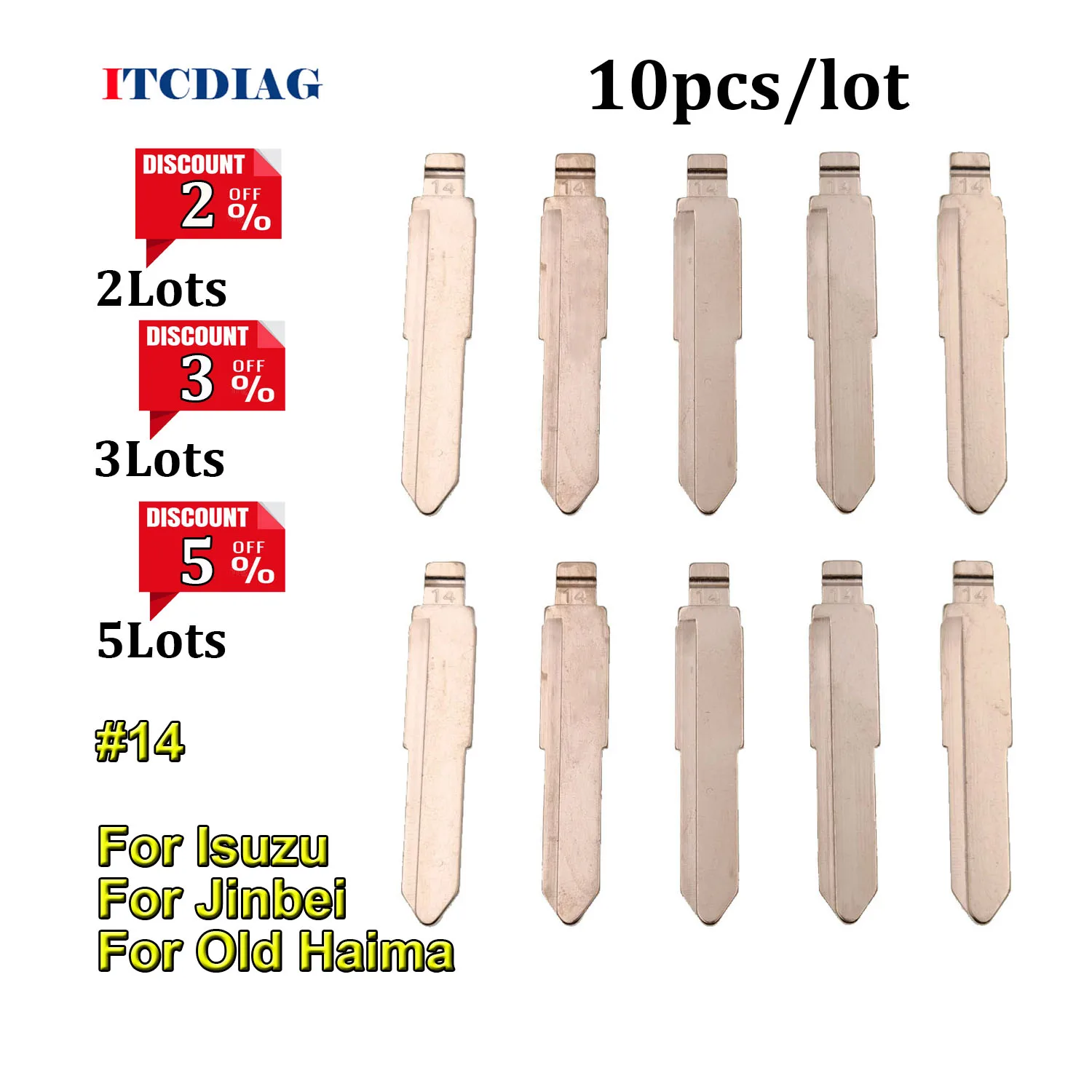 

10pcs 14 #14 Metal Blank Uncut Key Blade for Isuzu for Old Haima for Jinbei KD VVDI Car Remote Key Blade