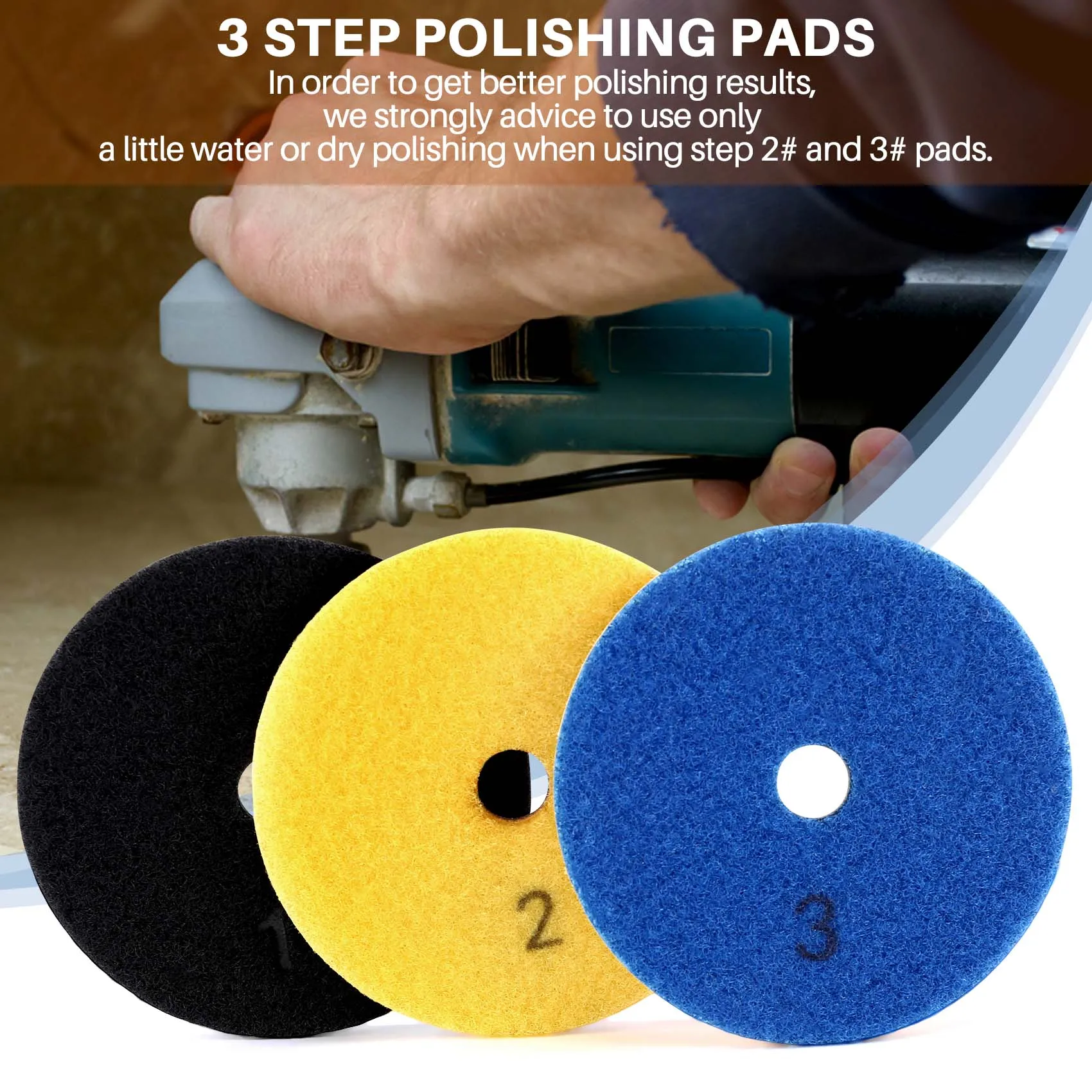 Y02A3 Pieces 100Mm Diamond Flexible Wet & Dry Polishing Pads 3 Step Floor Polish For Stone Marble Tile