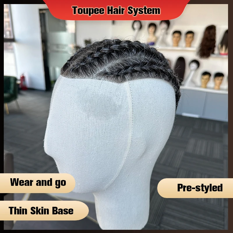 Toupee For Men Braiding Hair Syste 240 Color Human Hair Braids Hairpieces Thin Skin Pu Base Hair Replacement Men Toupee Male Wig