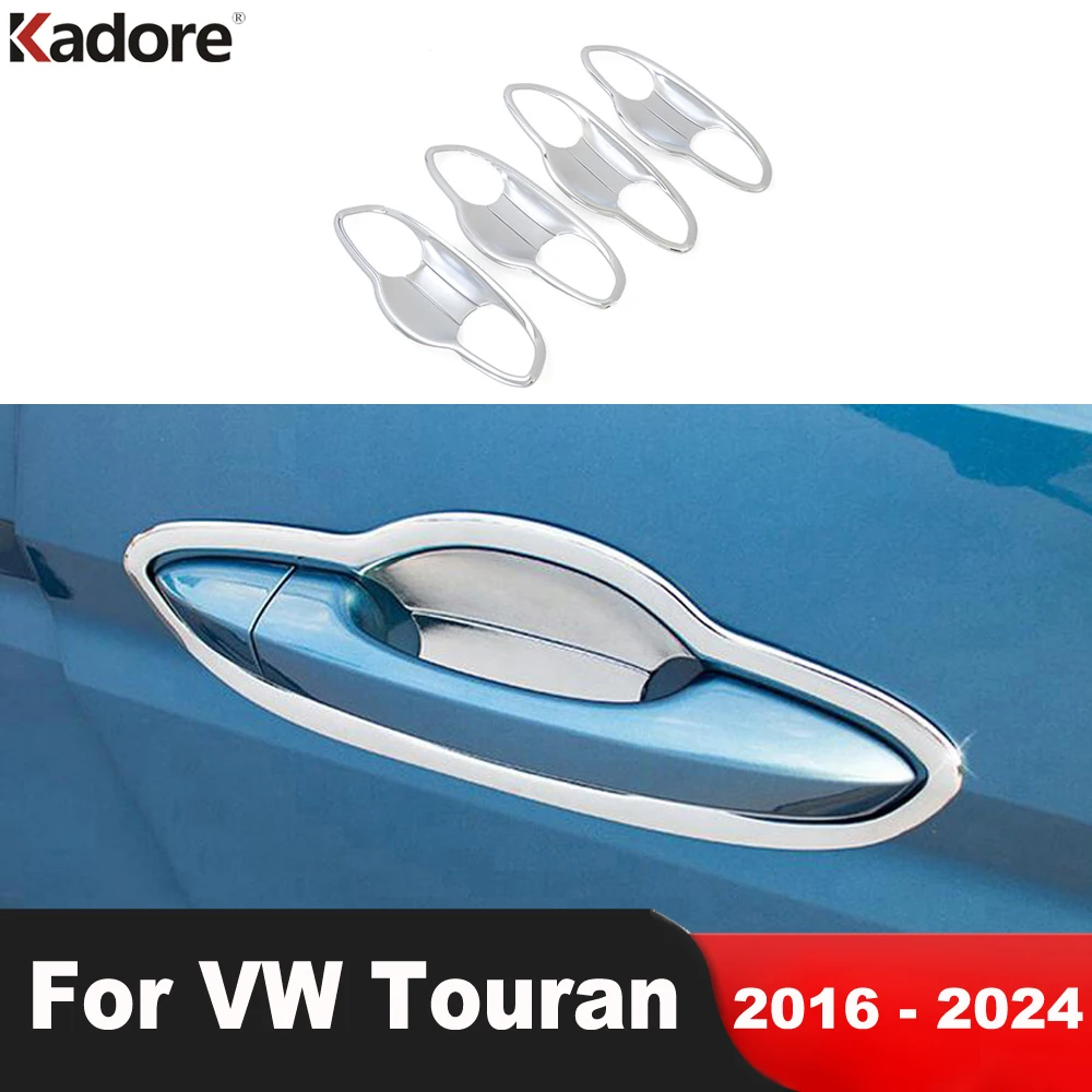 For Volkswagen VW Touran 2016-2019 2020 2021 2022 2023 2024 Chrome Car Exterior Side Door Handle Bowl Cup Cover Trim Accessories