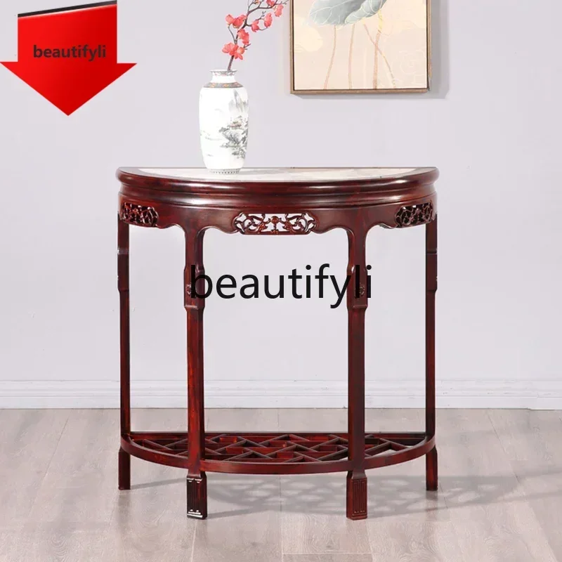 Q181 1 Mahogany entrance table against the wall Semicircular antique entrance cabinet Chinese rosewood semicircular entrance pla