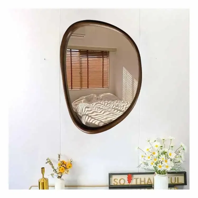 46x76cm Indoor furniture popular decorative irregular wooden bathroom wall mirrors creative decor solid wood wall mirrormirror