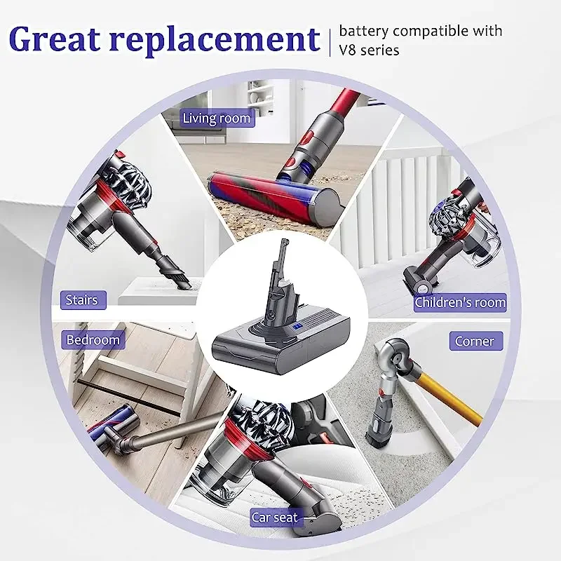 For Dyson V8 6000mAh Battery for Sony Cell Replacement Battery for Dyson V8 Absolute V8 Animal SV10 Handheld Vacuum Cleaner