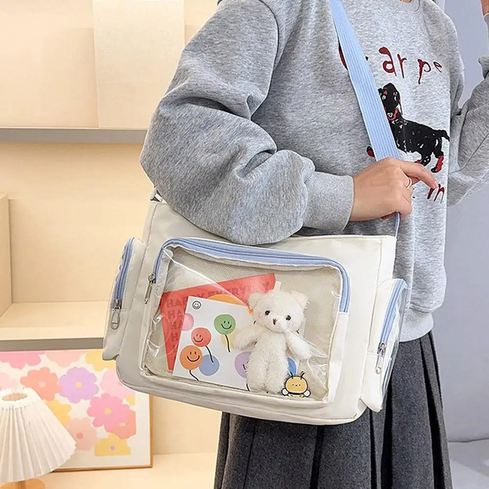Japanese Style Ita Bag Shoulder Bag Transparent Display Pocket Messenger Bag Aesthetic School Satchel for Women Girls