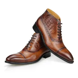 Luxury Genuine Leather Men Ankle Boot Fashion Wedding Dress Elegant Formal Office Pointed Toe Lace-up Shoe Brogue Adult Boot