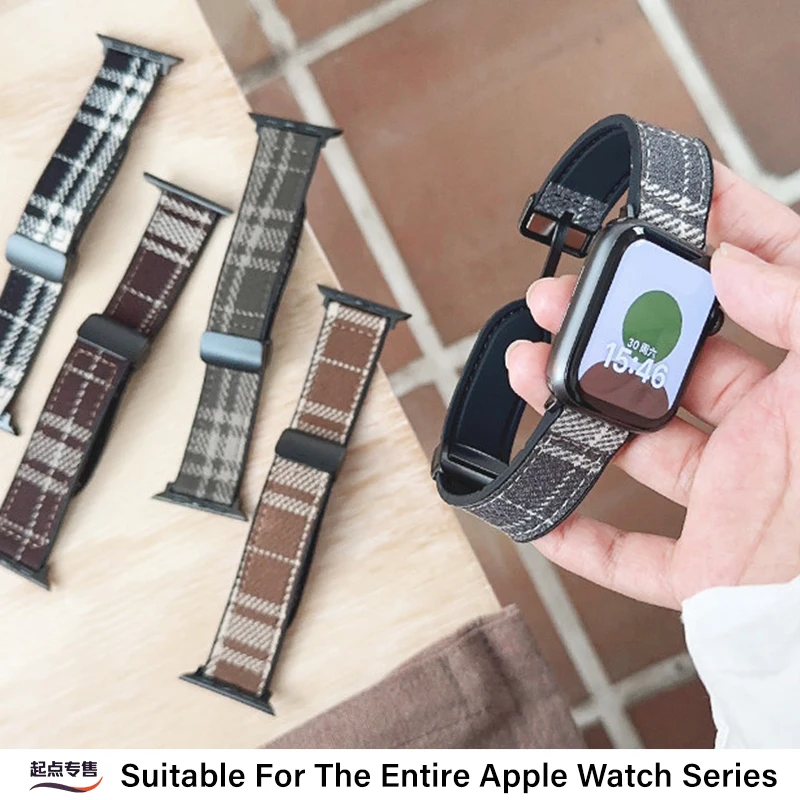 

Клетчатый шерстяной цветной ремешок для Apple Watch 44 40 45 41 49 42 38 мм с магнитной пряжкой для Ultra Serie 9 8 SE 7 6 5 4 3